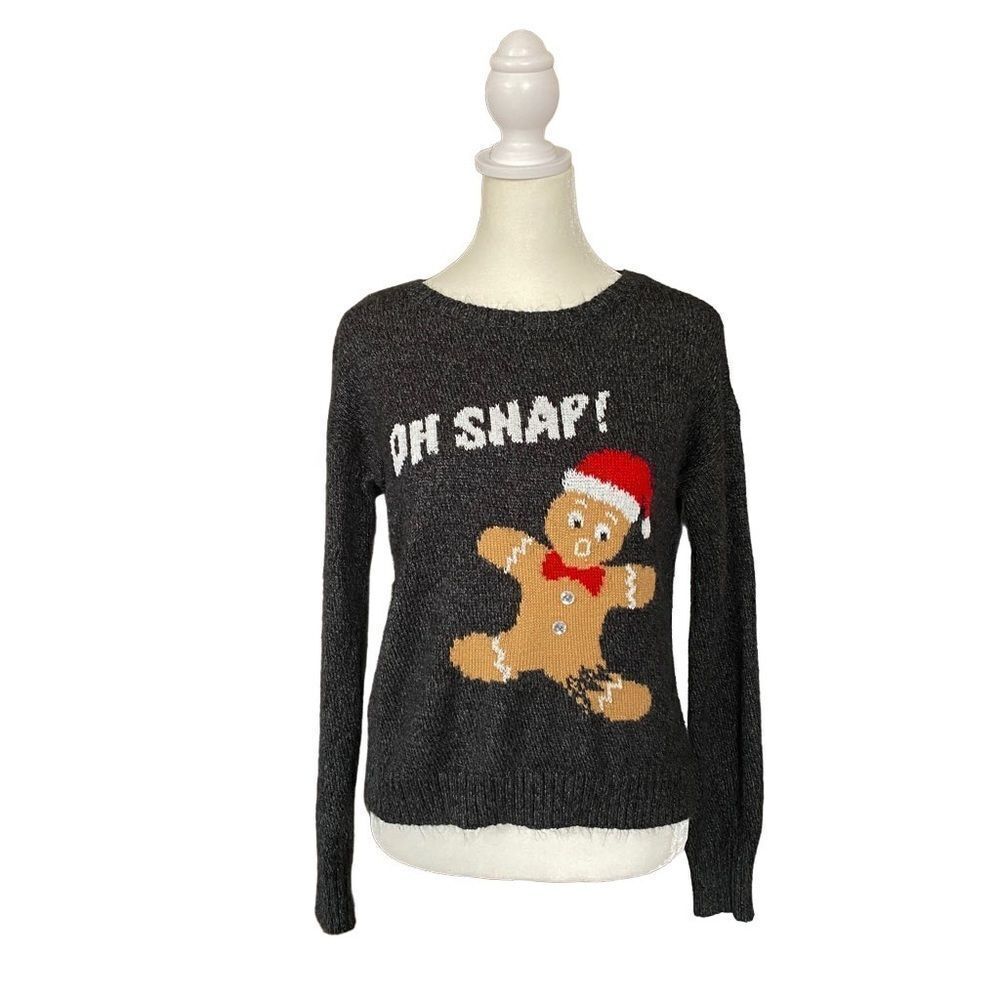 Deb Vintage Gingerbread Oh Snap Y2K Long Sleeve Fuzzy Sweater Medium
